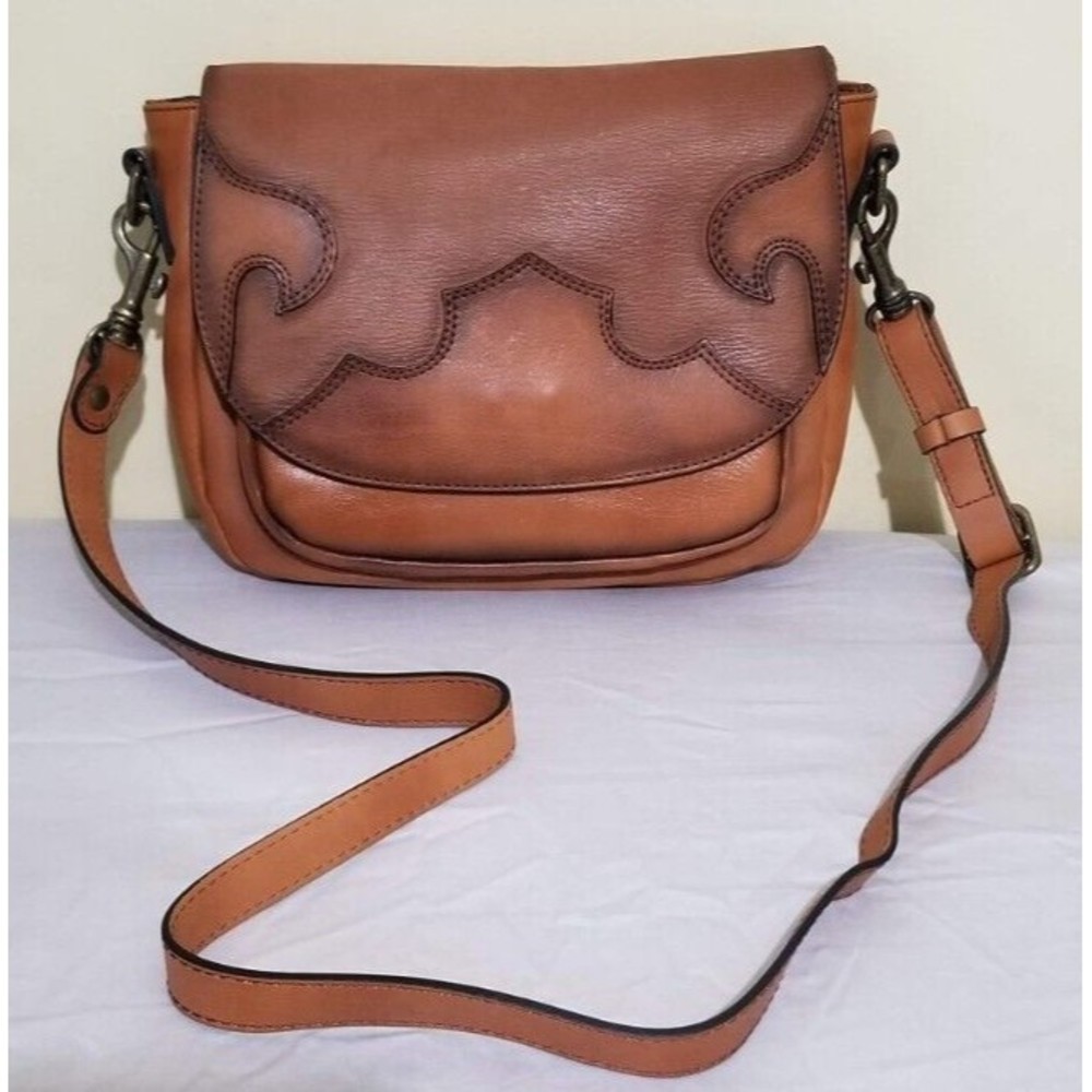 Pikolinos Crossbody As Is Leather Flap Purse Brown Western Top Handle Zip Top